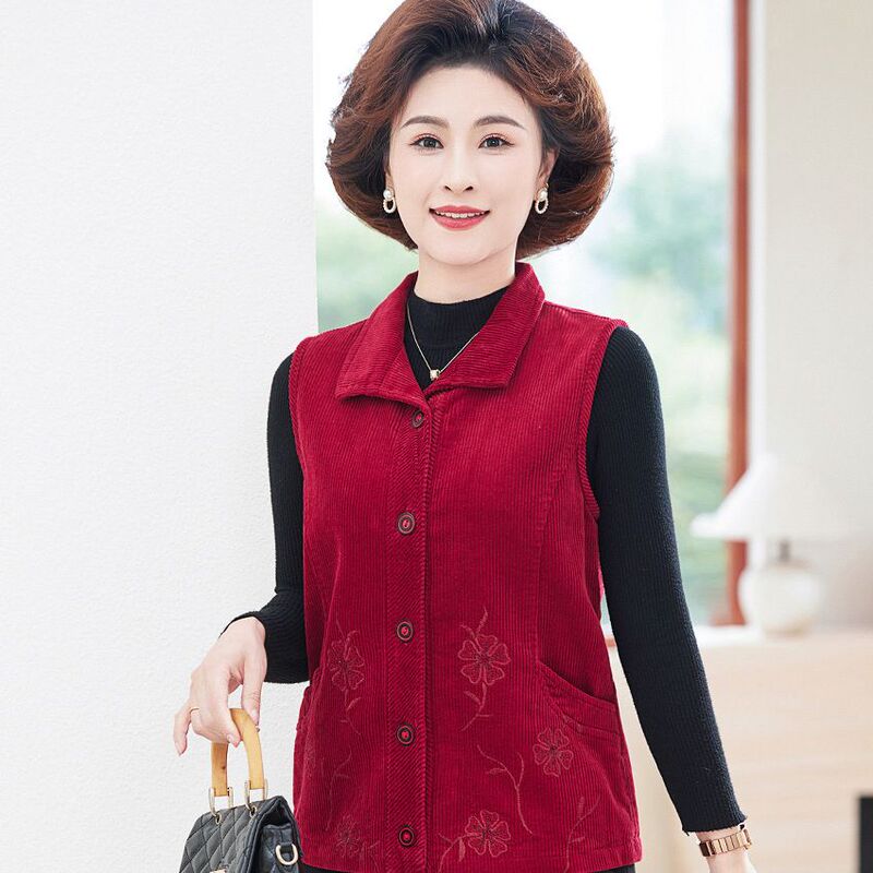 Autumn-Style Loose-Fitting Versatile New Women's Vest for Mothers and Mothers-In-Law, 2024 Autumn and Winter High-End Corduroy Casual Vest