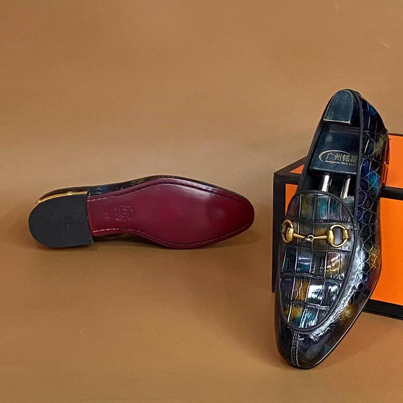 Linghanjia 2026 New Style Color-Polished Crocodile Leather Men's Shoes, Fashionable Business British Genuine Leather Trend