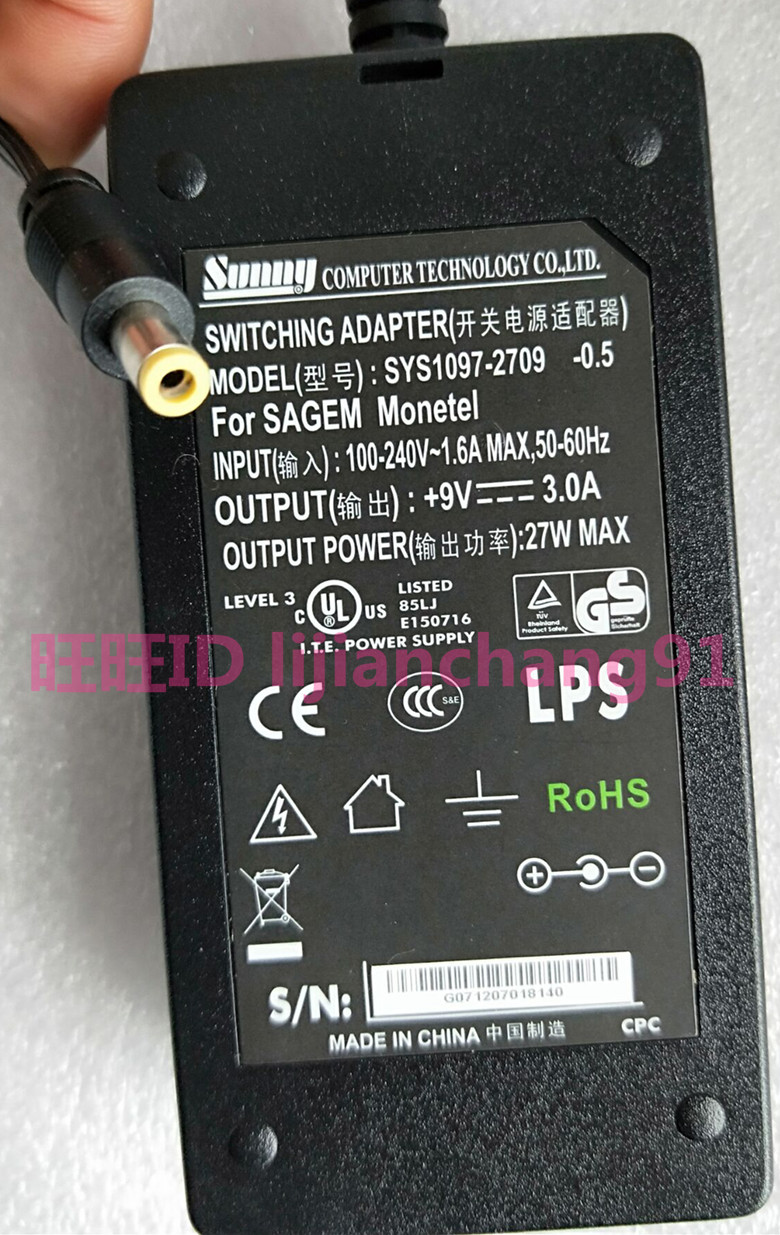 DC IN 9V 3A Power Supply TE AC Clock Control Radio IPhONE Speaker SR-3DAB Power Adaptation