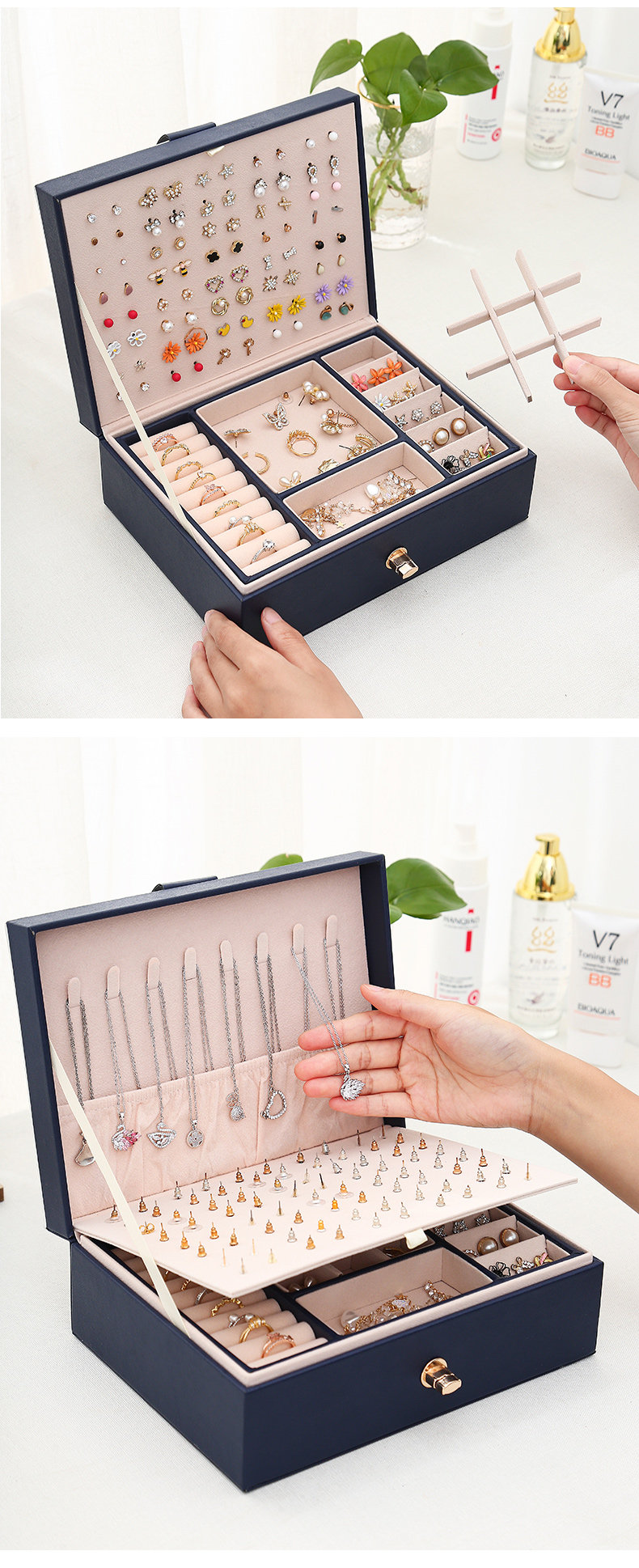 大容量公主欧式韩国首饰收纳盒首饰盒子手饰品耳饰耳环耳钉盒带锁详情31