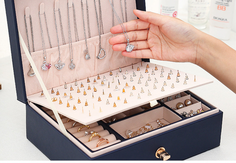 大容量公主欧式韩国首饰收纳盒首饰盒子手饰品耳饰耳环耳钉盒带锁详情29