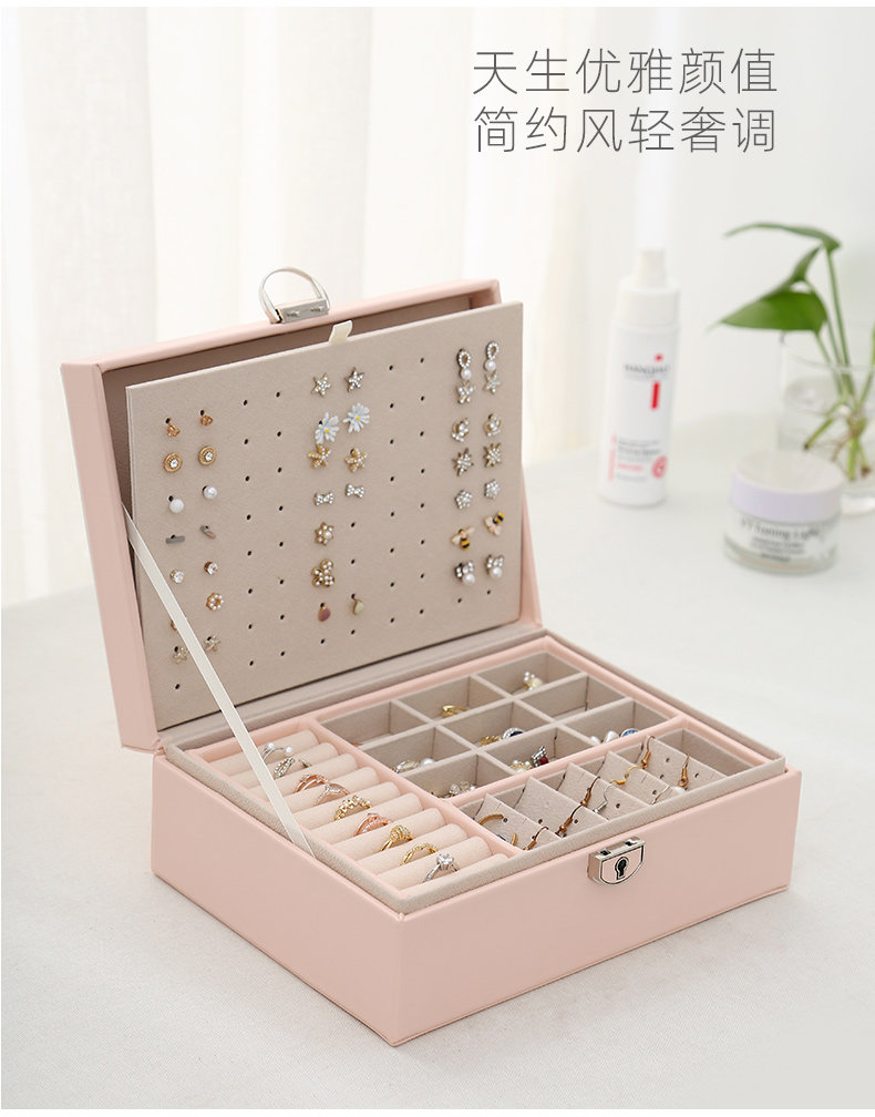 大容量公主欧式韩国首饰收纳盒首饰盒子手饰品耳饰耳环耳钉盒带锁详情18