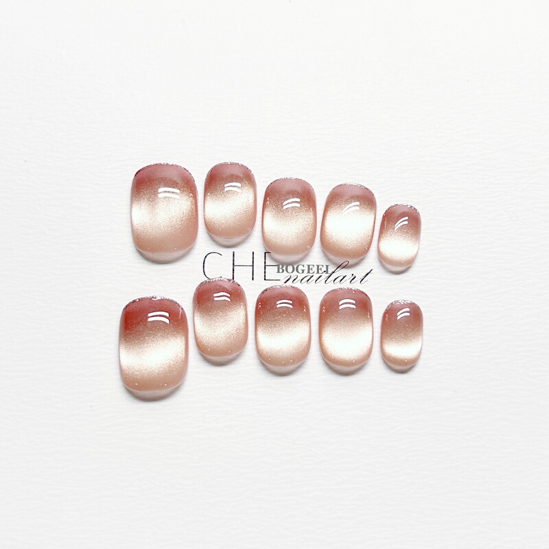 Bogeel Pure Handmade Wearable Nails, Pink Gradient Short Style, Cat-Eye Effect, High-End Light Luxury, Brightening Nails with a Sense of Sophistication Bogeel Pure Handmade Wearable Nails, Pink Gradient Short Style, Cat-Eye Effect, High-End Light Luxury, Brightening Nails with a Sense of Sophistication