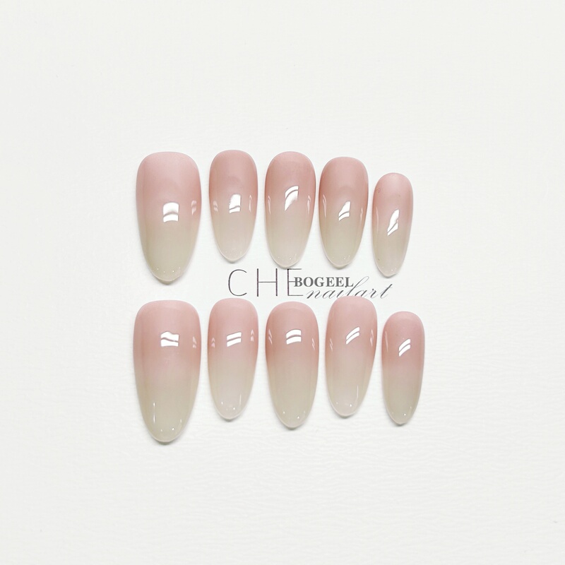 Bogeel Solid Color Gradient Handmade Wearable Nails Finished Oval Nail Art Gradient Brightening Versatile High-End Fake Nails