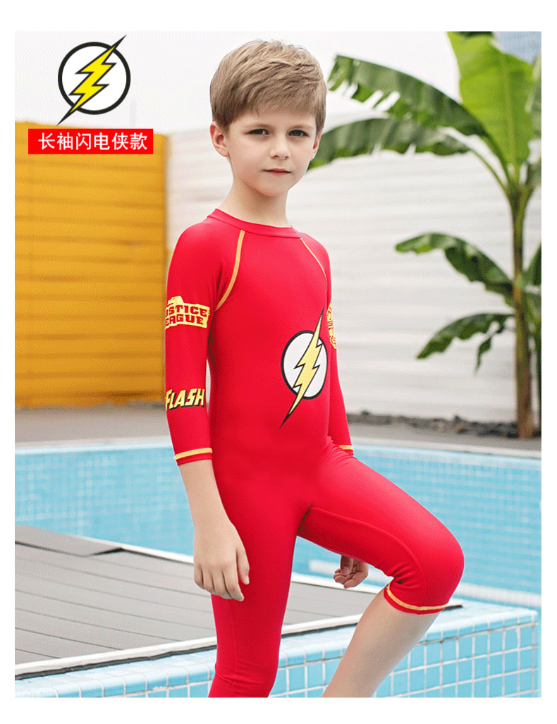 Áo tắm trẻ em một mảnh của bé trai áo dài tay chống nắng trẻ em lớn siêu nhân quần bơi bé mới bơi áo tắm bé gái