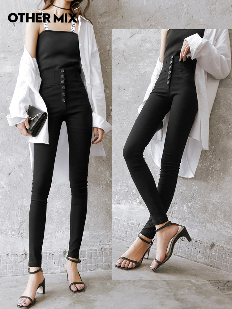 OtherMix plus velvet casual pants women's 2021 new Korean version of early autumn high-waist slim tight pants