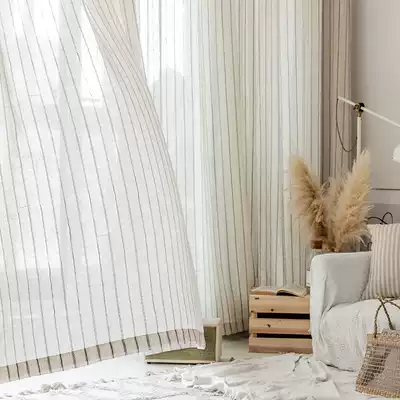 Livable impression Nordic modern new cotton stripe curtain living room bedroom balcony finished custom