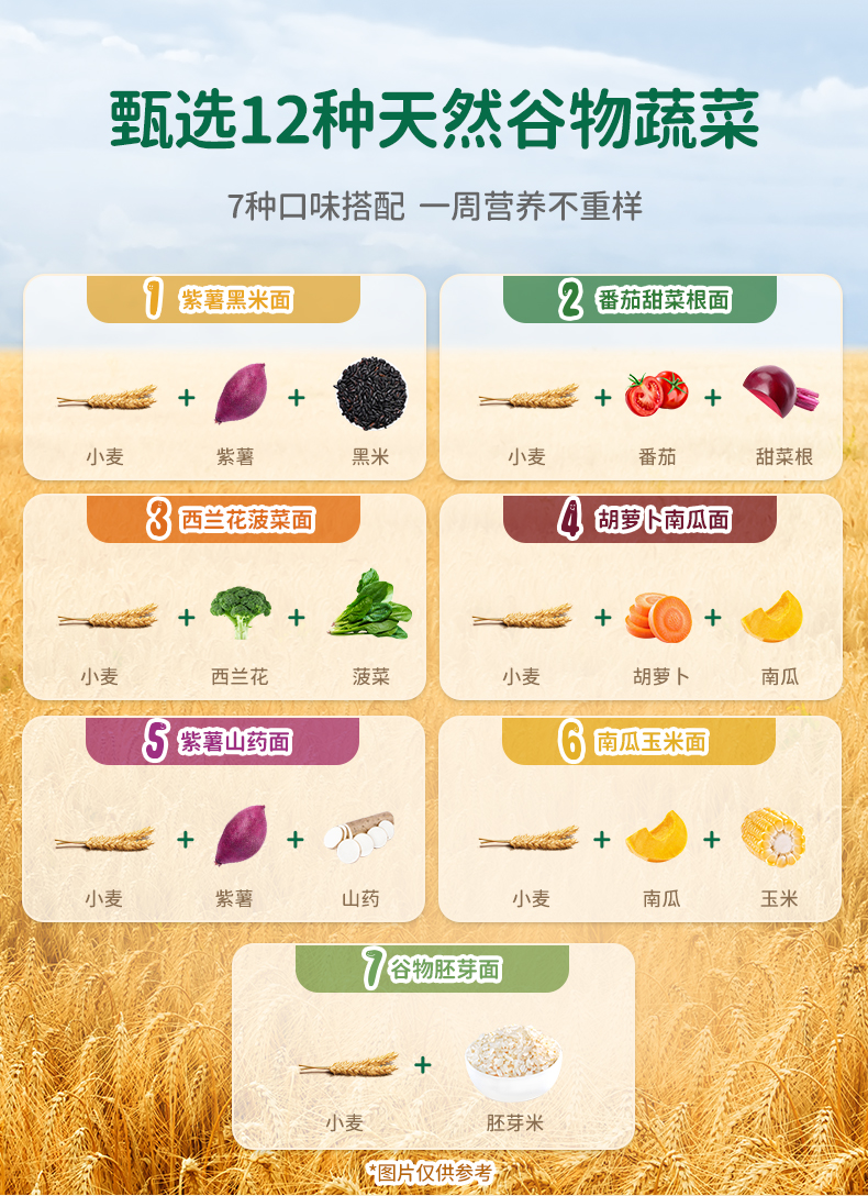 【中国直邮】爷爷的农场宝宝面条辅食五谷蔬菜无添加盐  [2阶]一盒7口味 五谷蔬菜面 210g/7袋