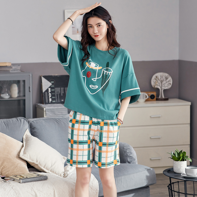 Trang chủ mặc quần short ngắn tay bộ womens giản dị đơn giản có thể mặc 2020 Hàn Quốc phiên bản của womens đồ ngủ womens mùa hè mỏng