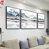 New Chinese living room decoration painting sofa background wall hanging painting ink with frame landscape painting triple abstract mural atmosphere