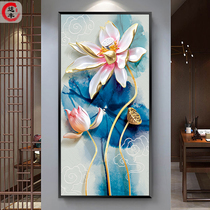 New Chinese-style entrance decorative painting aisle corridor vertical painting modern simple Zen ink lotus murals