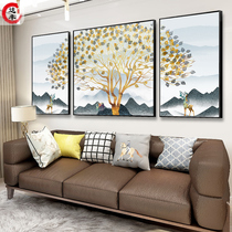 Gold fortune tree living room decorative painting simple modern Nordic murals sofa background wall triple hanging painting new Chinese style