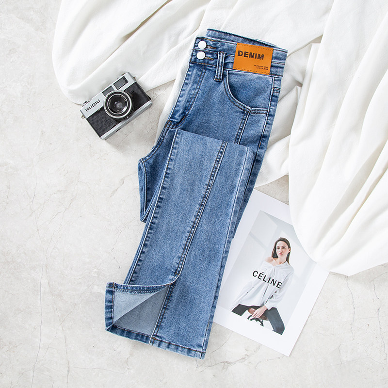 Micro Horn Jeans Female Open Fork 90% Pants Small Subs 2022 Spring Dress New Design Sensation Little Crowns 100 Lap High Waist