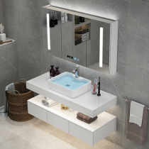 Nordic light luxury bathroom cabinet Hand washing wash basin pool Marble wash basin bathroom smart mirror cabinet combination