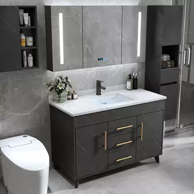 Bathroom marble bathroom cabinet combination modern simple floor-to-ceiling hand wash basin cosmetic room wash table mirror cabinet