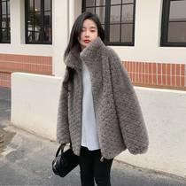 European and American wind new lamb wool stand clouds Doo loose grain sheep cut velvet leather fur integrated jacket female leather grass coat