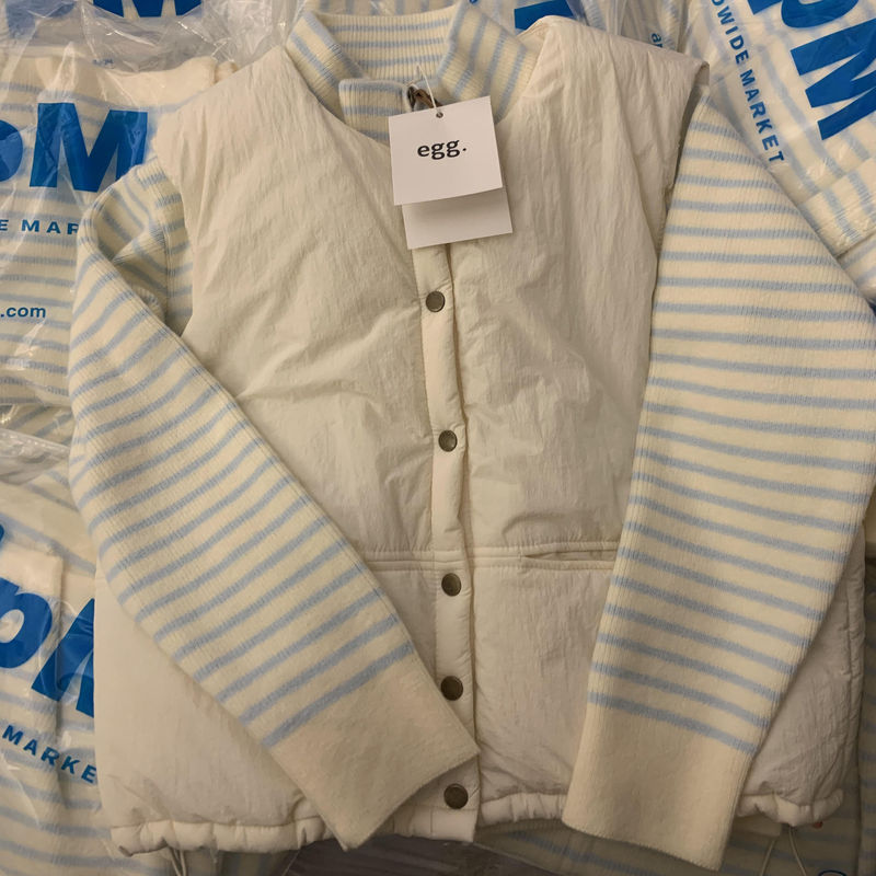 Autumn and Winter Korean Style Zipper Design Inner Layer Stand-Up Collar Sweater Top Blue and White Striped Color-Blocking Knitted Cardigan Jacket for Women