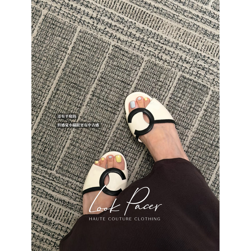 Look Pacer It's Romantic to Step on the Sand and Ride the Waves! 26Ss Letter Patchwork Open-Toe Chunky Heel Slip-On Sandals
