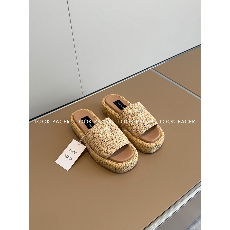 Look Pacer Is a Hot-Selling Item! It Makes Your Legs Look Longer! Thick-Soled Straw Woven Flip-Flops for Women to Wear Outside