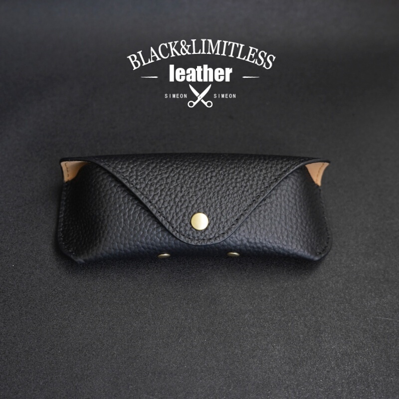 Black Glasses Case for Men and Women, Genuine Leather, Pressure-Resistant, Portable Glasses Bag, First-Layer Cowhide, Sunglasses, Student Myopia Case