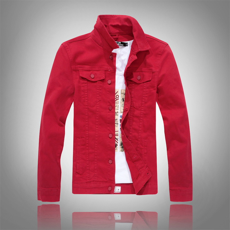 Washable Spring and Autumn New Style Red Denim Jacket for Men, Slim Fit Long-Sleeve Pink Denim Coat, Men's Denim Clothing