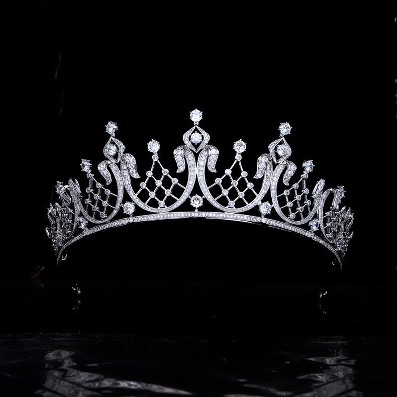 Другие настраиваемые украшения 欧洲明星伊丽莎白泰勒同款白金皇冠高端新娘婚礼头饰锆石王冠生日 Doreen