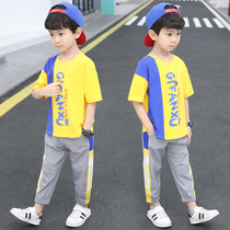 Boys summer suit 2021 new childrens clothing summer middle and large childrens summer models boys short-sleeved handsome clothes tide