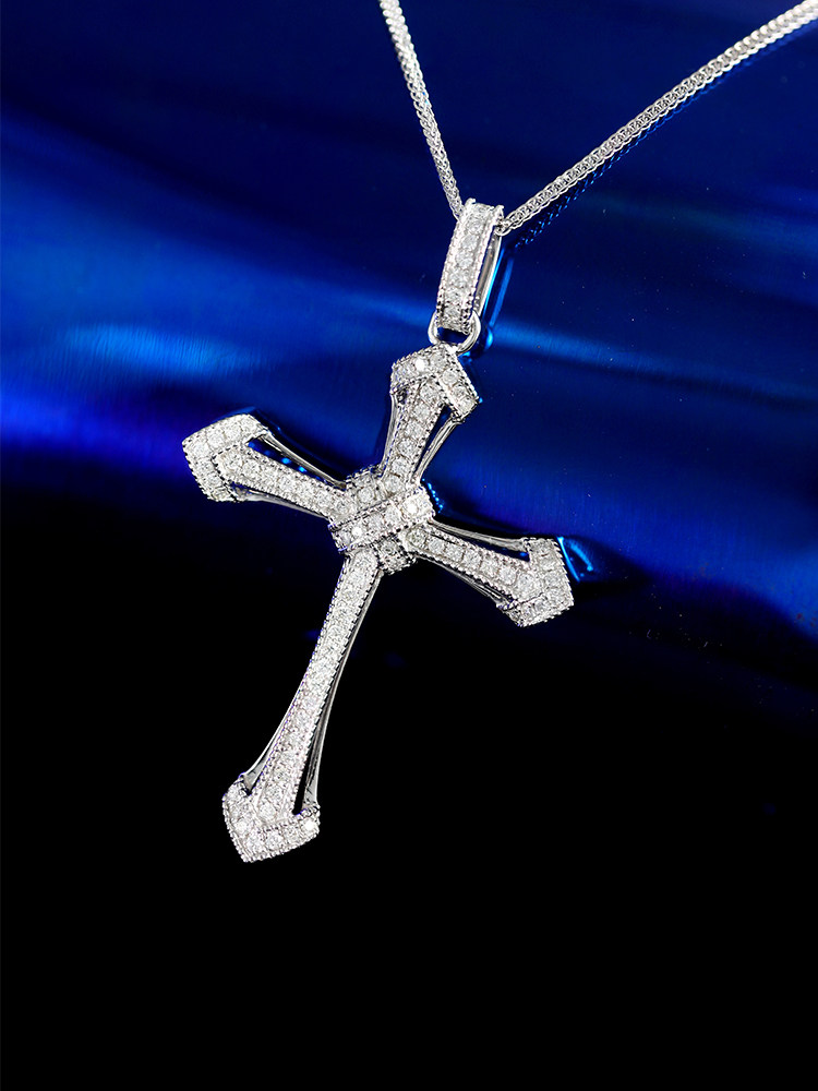 18K Platinum Men's Diamond Pendant Cross Diamond Necklace Custom Platinum Collarbone Chain Fashion Rome Ethos