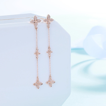 18K Gold Four Leaves Grass Pendant Women Rose Gold Earrings Customized Platinum Platinum True Drilling Color Gold Ear Nail Jewelry