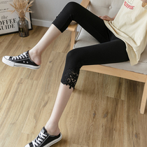 Summer 70% thin models Modele lace with underpants female outside wearing high waist grey elastic display slim slim midpants