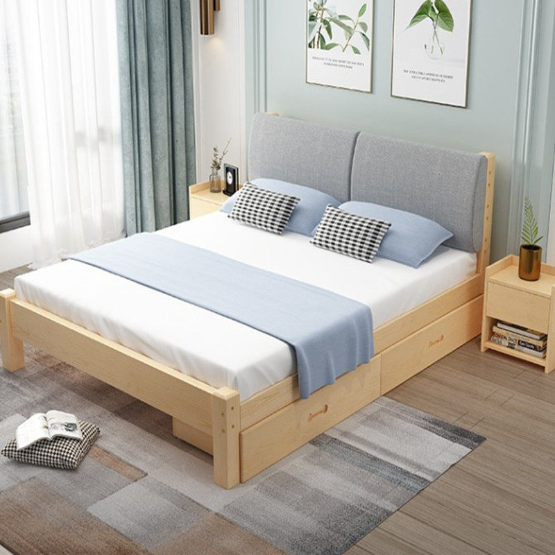 Log color solid wood bed full solid wood bed 2 meters big bed 1 5 meters with soft support plus mattress 120cm1 meter 5 board bed