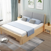 Plain wood color solid wood bed full solid wood bed 2 m big bed 1 5 m with soft rest mattress 120cm 1 M 5 board bed