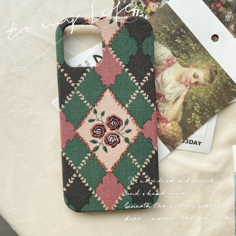 Girls Lattice Pattern Vintage Rose Canvas 15, 14, 13, 12, 11 iPhone Case