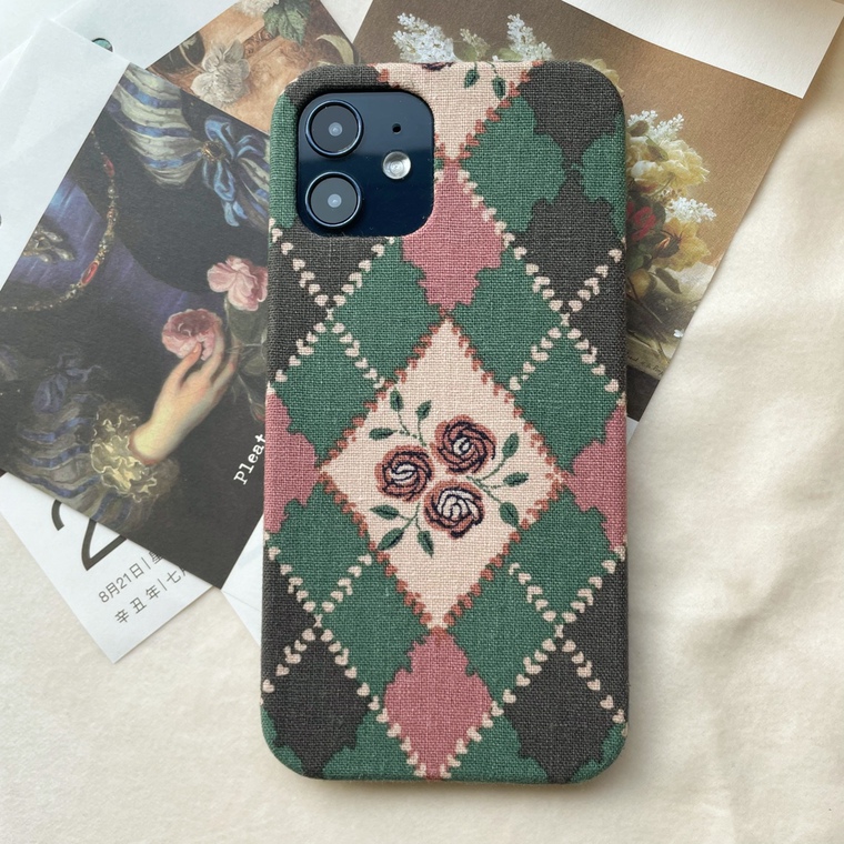 Girls Lattice Pattern Vintage Rose Canvas 15, 14, 13, 12, 11 iPhone Case