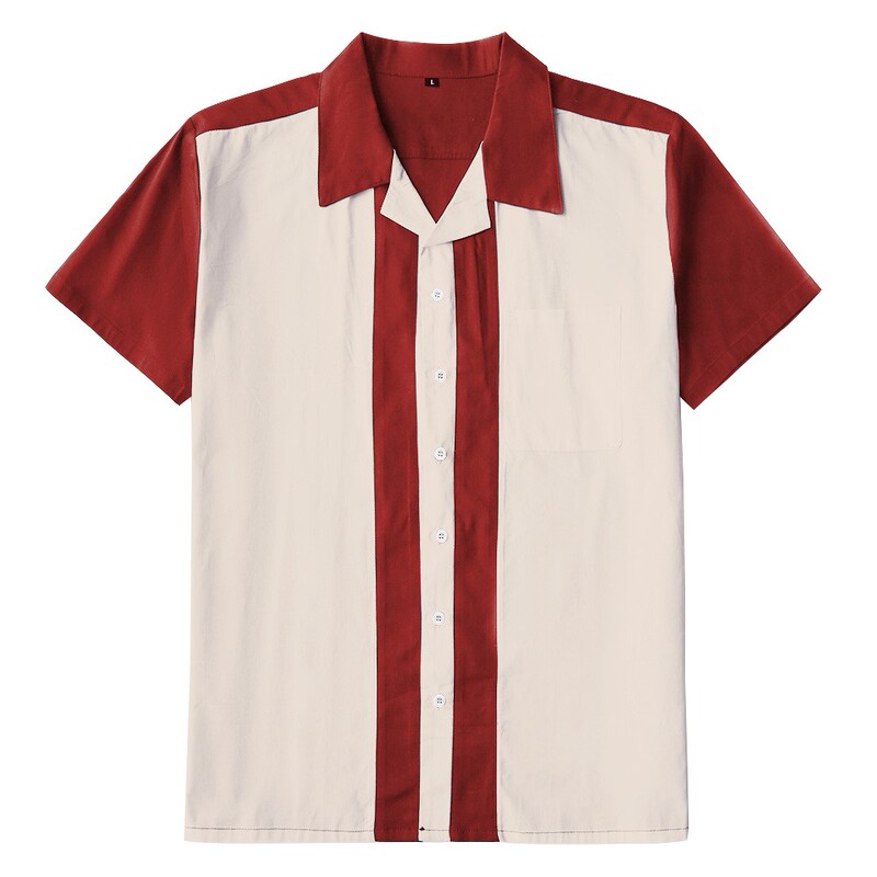 Men's T-Shirt Tops Bowling Men's Clothing Pure Cotton Beige Patchwork Casual Short-Sleeved Men's Shirt Shirt Men's T-Shirt Tops Bowling Men's Clothing Pure Cotton Beige Patchwork Casual Short-Sleeved Men's Shirt Shirt