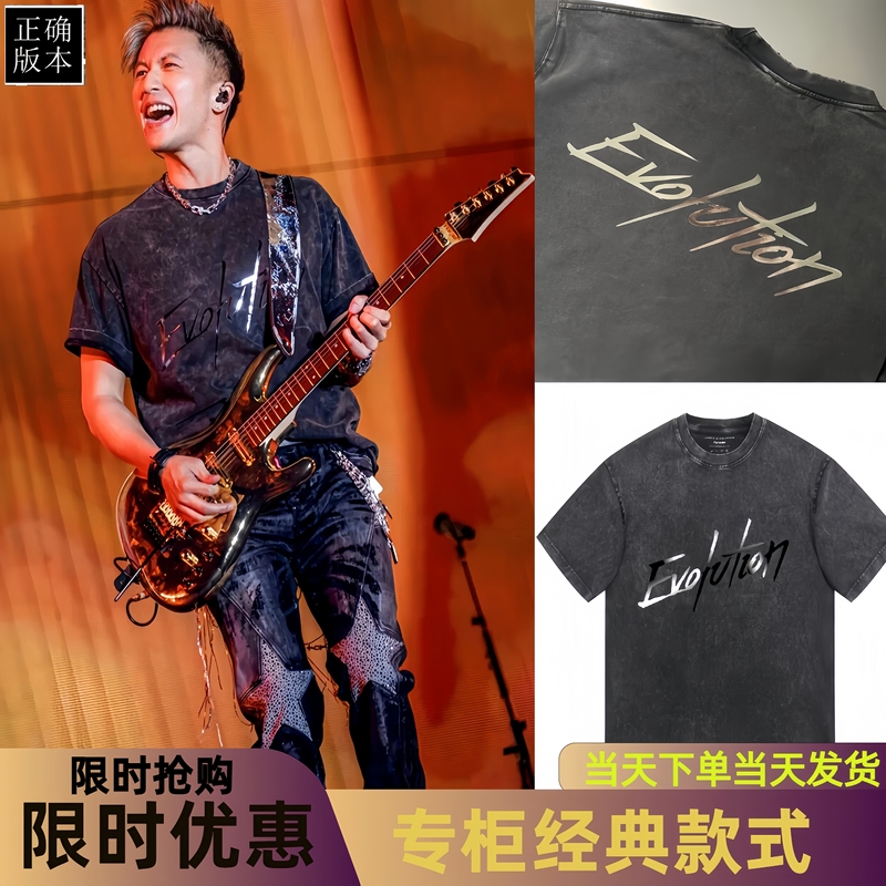 2025 Evolution Concert T-Shirt Same Style as Nicholas Tse, Short-Sleeved, Spring/Summer, Unisex, Pure Cotton, Washed and Vintage-Style