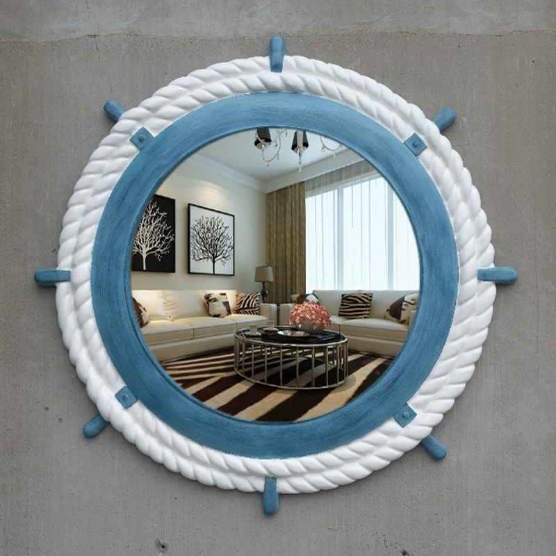 New Mediterranean Round Bathroom Mirror Rudder Hand Wheel Makeup Mirror decorative mirror Waterproof Genguan Mirror Retro Bathroom Mirror