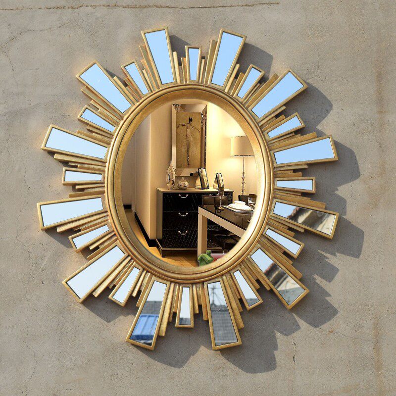 Retro Golden Eu Style Bathroom Mirror Makeup Sun Decoration Mirror Dresden Dresden Mirror Makeup Room Mirror Waterproof Wall-mounted