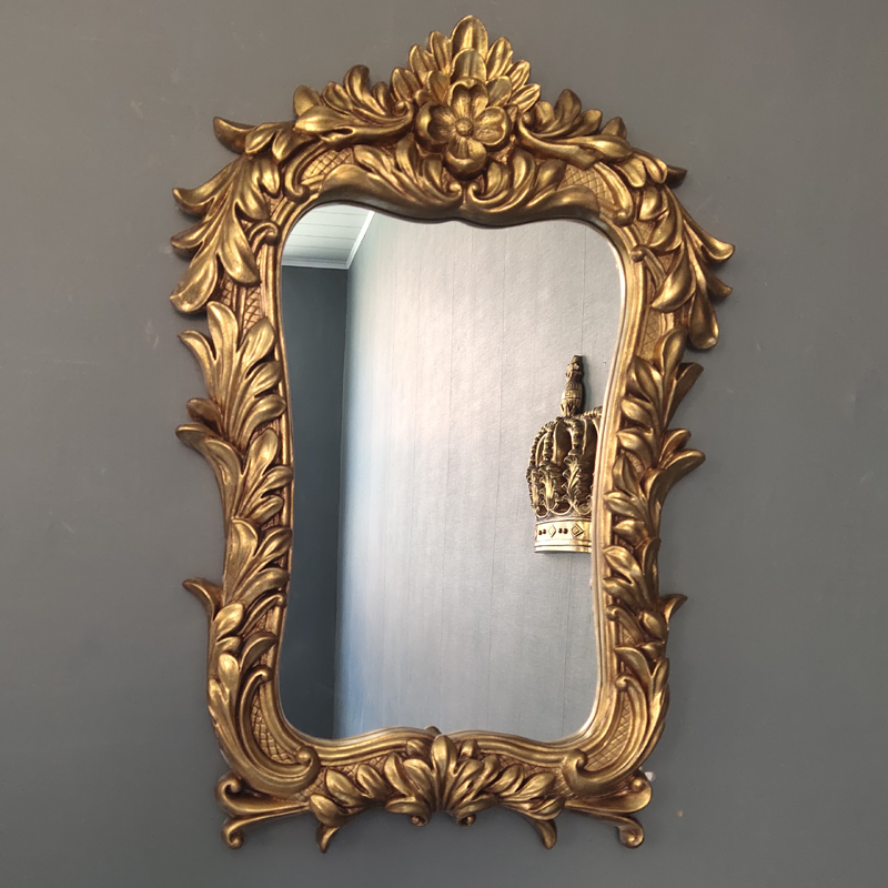 Eurostyle Bathroom Mirror Retro Golden Decorative Mirror Cosmetic Mirror Dressing Mirror Square Toilet Mirror Dresser Bathroom-Taobao