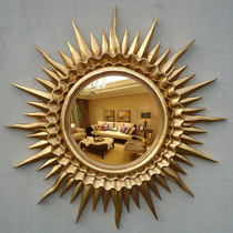 Golden round European vintage silver sun glasses bathroom mirror makeup mirror bathroom mirror porch Wall decorative mirror