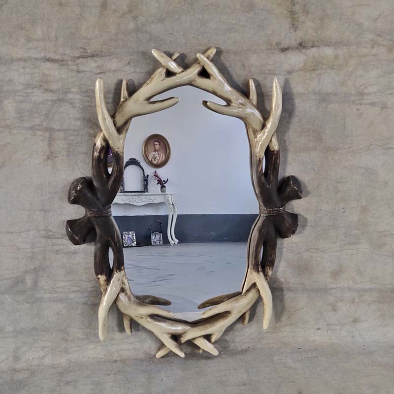 American-style European-style bathroom mirror antlers bathroom mirror retro picture frame bathroom vanity mirror decoration special-shaped porch mirror