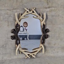 American European bathroom mirror antler bathing mirror retro picture frame toilet vanity mirror decoration special-shaped porch mirror