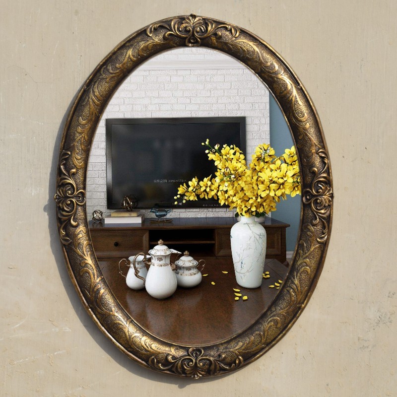 Eurostyle Retro Bronze Gold Comb Makeup Wall-mounted Bathroom Makeup Oval Bathroom Decoration Mirror Bathroom Alien Hyun Off-Taobao