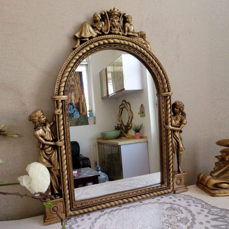 European bathroom mirror style bathroom crown angel statue retro decoration mirror wall with mask dresser mirror