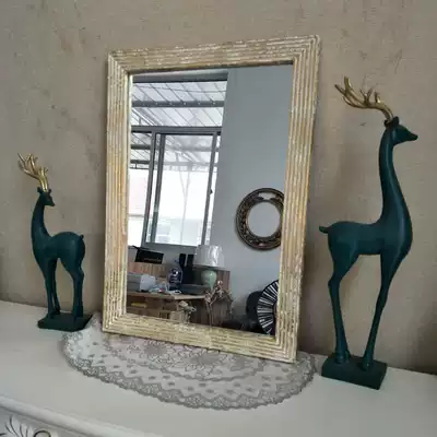 European-style bathroom mirror Bathroom mirror Decorative mirror French retro copper mirror Square mirror Entrance mirror Waterproof mirror Makeup mirror