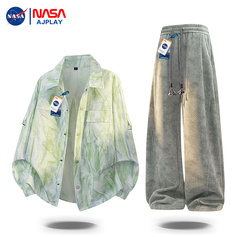 Nasa Ajplay Spring and Autumn American-Style Cool and Stylish Tie-Dye Gradient Long-Sleeve Shirt Set Fashion Jacket