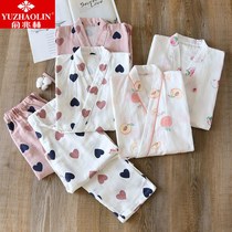 Yu Zhaolin seven-point sleeve Japanese kimono pajamas ladies spring and autumn cotton gauze home clothes sweet two pieces