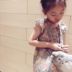 Dofer trẻ em mùa xuân và mùa hè dệt bông cao + áo in năng động, váy, áo liền quần quan ao tre em Áo liền quần