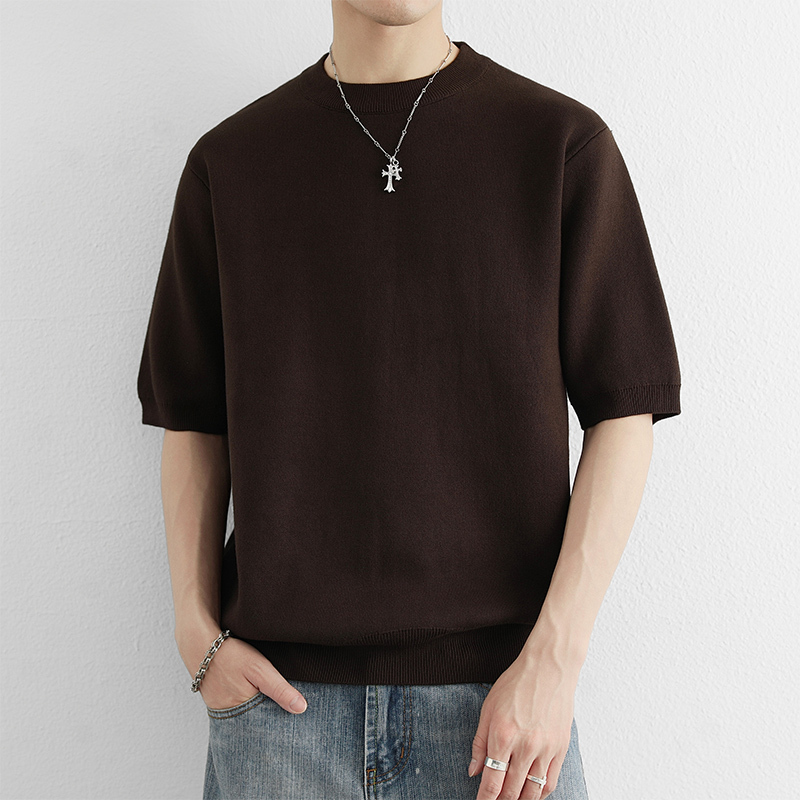 Romon Round-Neck Short-Sleeved Knit Sweater for Men, Korean Style Loose Casual Sweater, Autumn and Winter Fashion Light Luxury Base Shirt Trend
