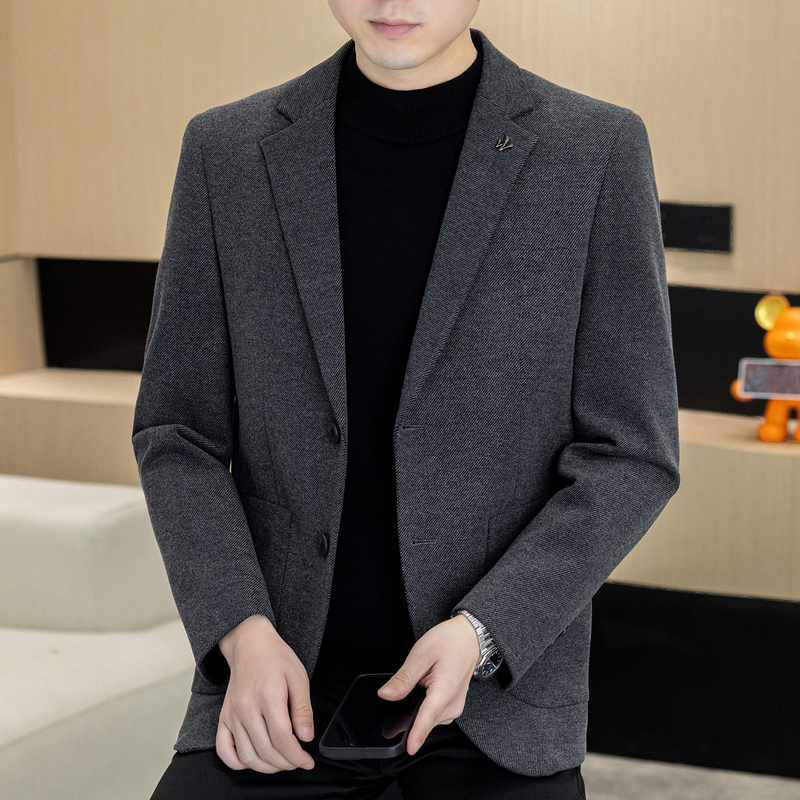 Romon High-End Business Casual Gray Suit for Men, Korean Style, Wrinkle-Resistant, Light Luxury, Simple and Versatile Blazer